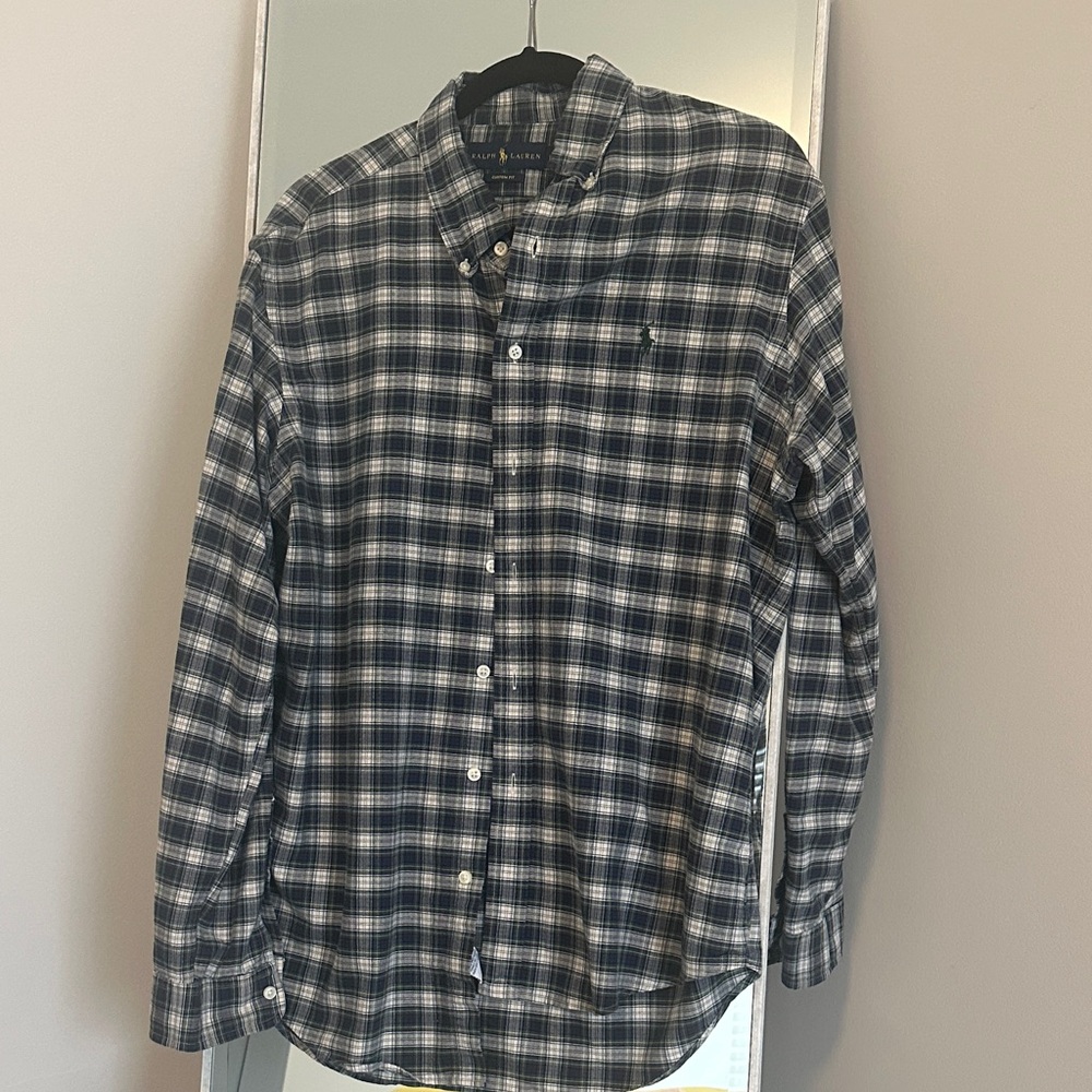 Ralph Lauren Navy and White Plaid Casual Button Down Shirt